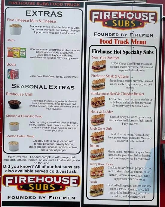 Firehouse Subs Food Truck Menu with Prices and pictures 1 Firehouse Subs Food Truck Menu