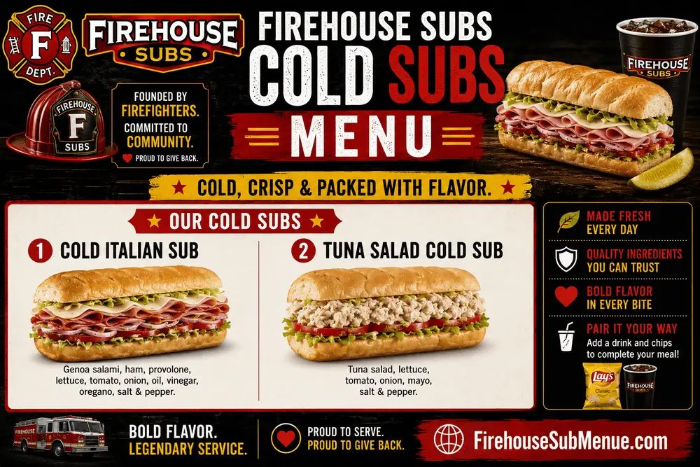 Firehouse Subs Cold Subs Menu