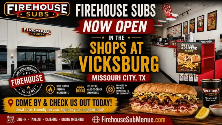 Firehouse Subs now open in the Shops at Vicksburg, Missouri City 9 Firehouse Subs Vicksburg