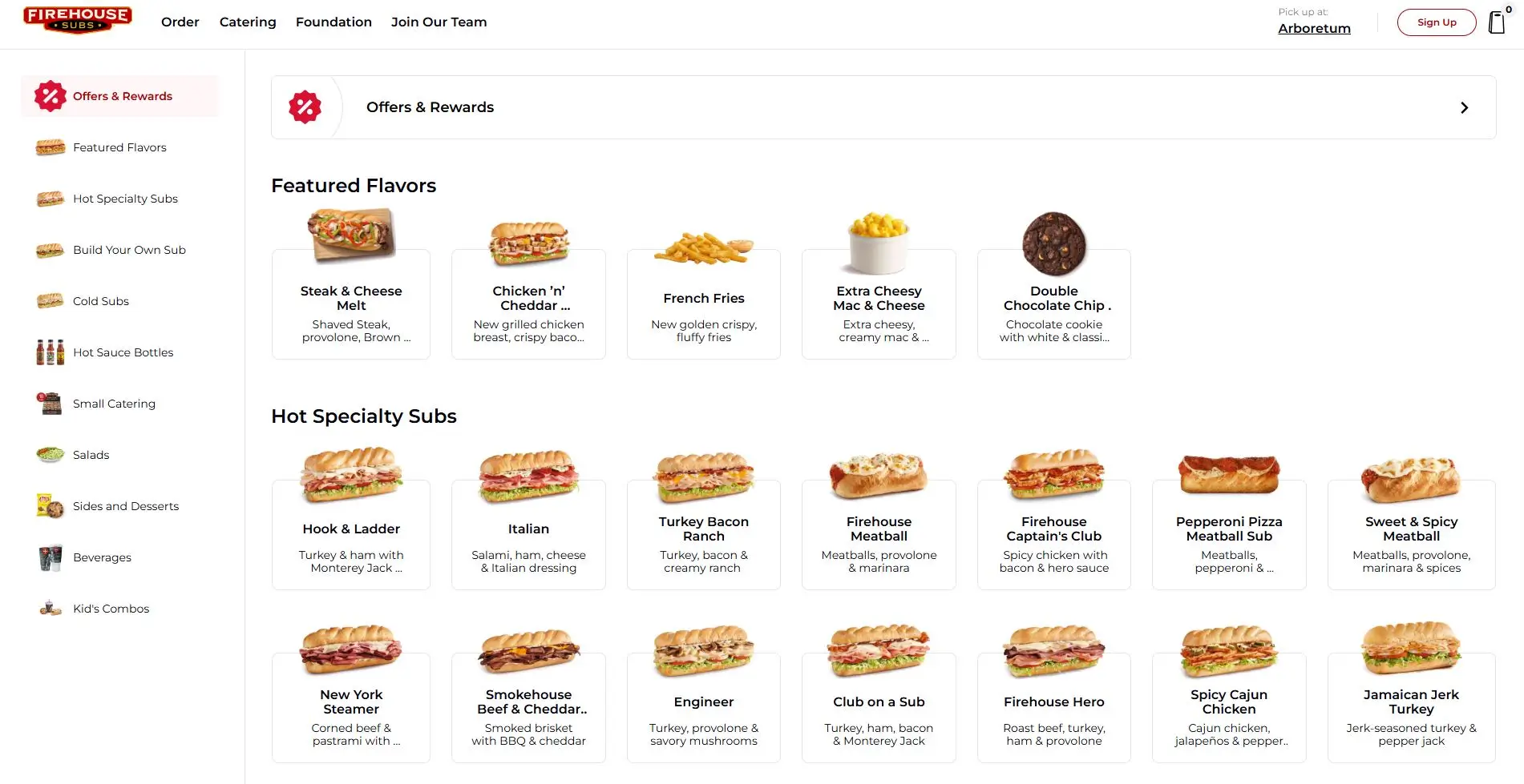 How to Order Firehouse Subs Online in 2026 (Step-by-Step Guide) 5 Menu Page