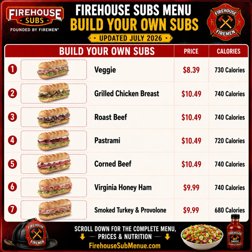 Firehouse Subs Menu | Prices, Pictures & Nutrition Info 2026 195 Firehouse Subs Menu Build Your Own Subs