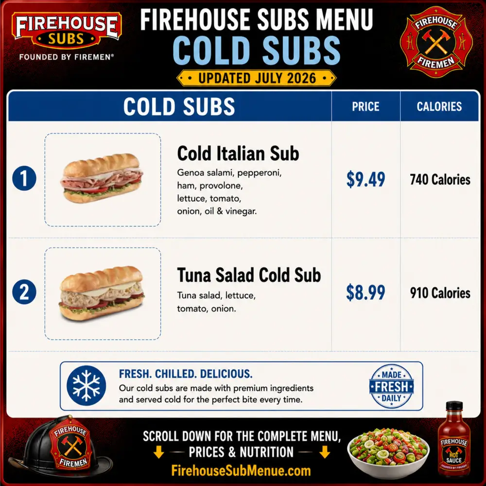 Firehouse Subs Menu | Prices, Pictures & Nutrition Info 2026 203 Firehouse Subs Menu Cold Subs