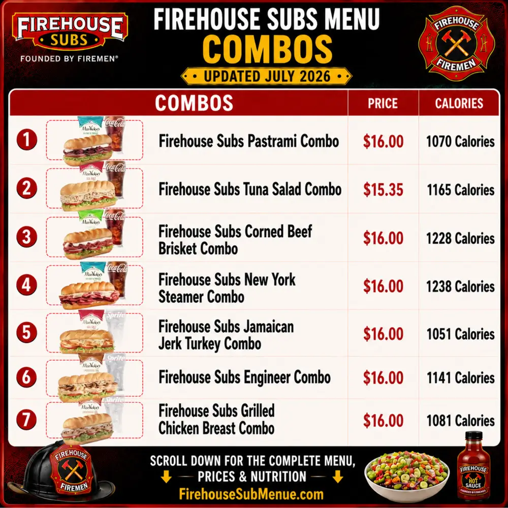 Firehouse Subs Menu | Prices, Pictures & Nutrition Info 2026 273 Firehouse Subs Menu Combos