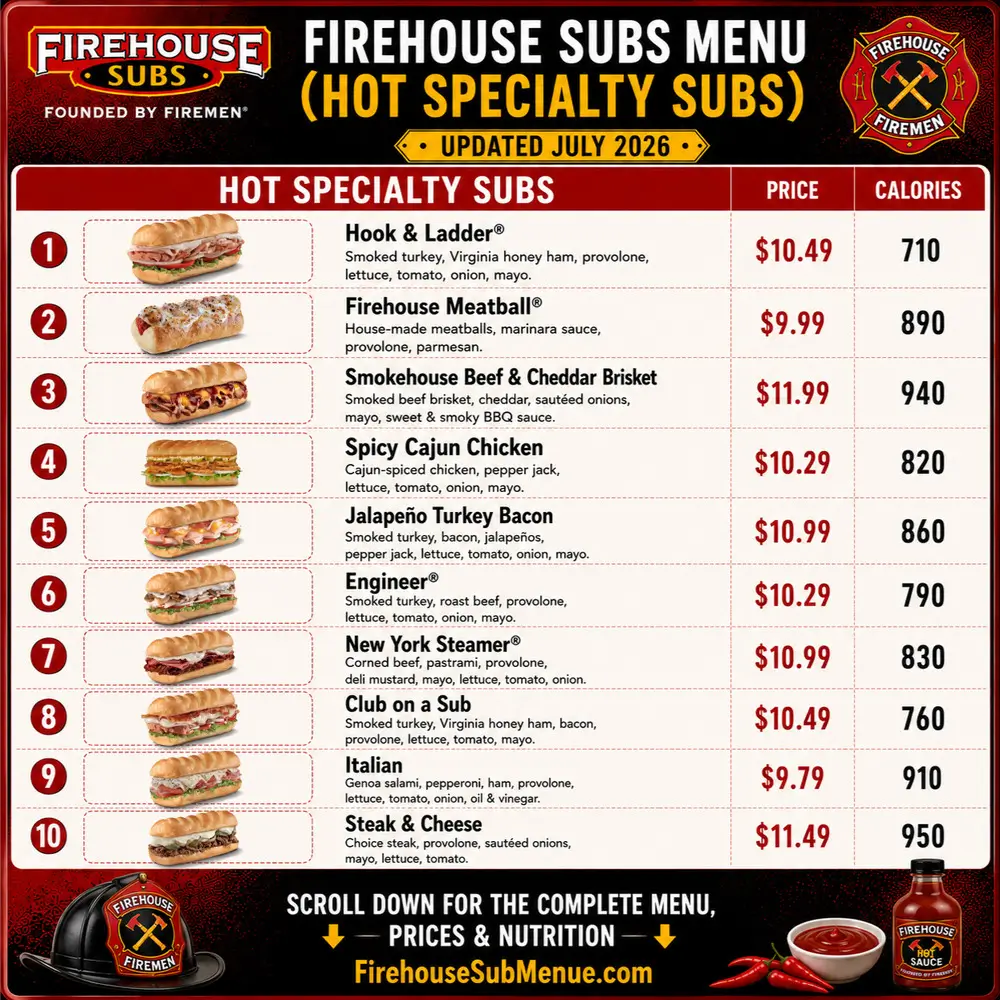 Firehouse Subs Menu | Prices, Pictures & Nutrition Info 2026 171 Firehouse Subs Menu Hot Specialty Subs