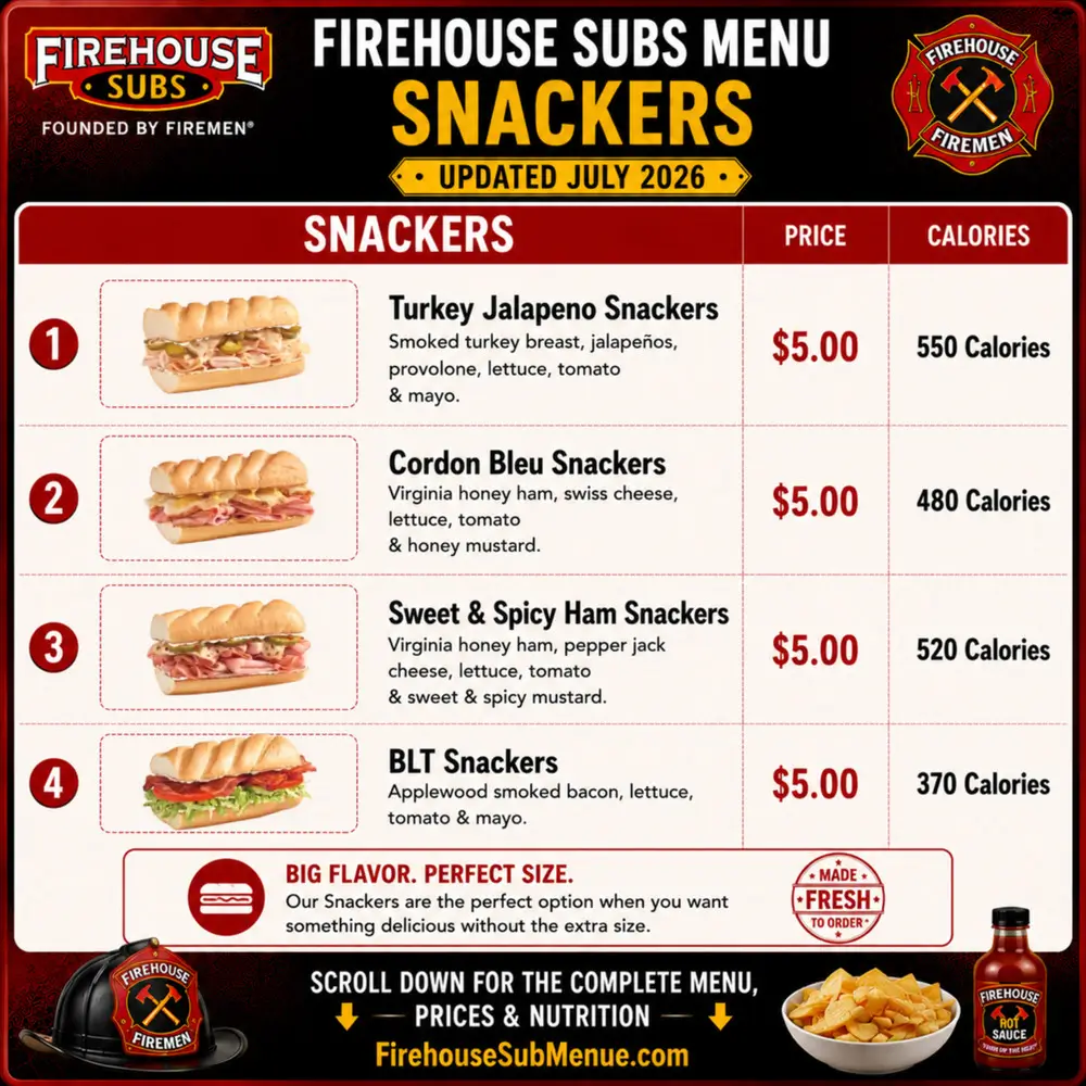 Firehouse Subs Menu | Prices, Pictures & Nutrition Info 2026 206 Firehouse Subs Menu Snackers